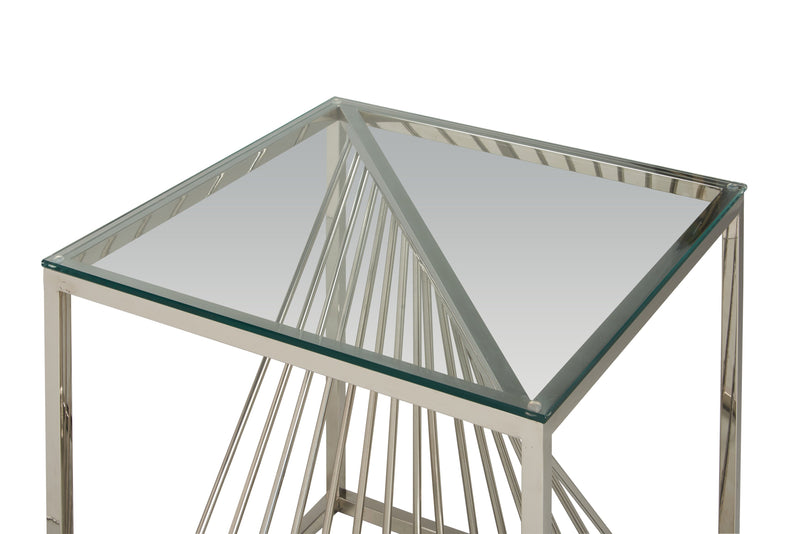 Andreas 22\" Modern Glass Top End Table - Silver with Chrome Metal Base