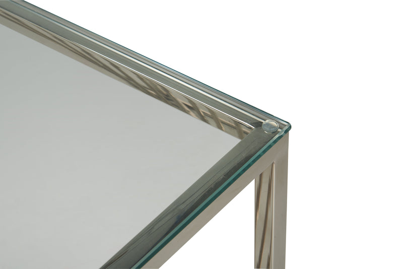 Andreas 22\" Modern Glass Top End Table - Silver with Chrome Metal Base