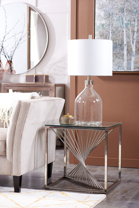 Andreas 22\" Modern Glass Top End Table - Silver with Chrome Metal Base