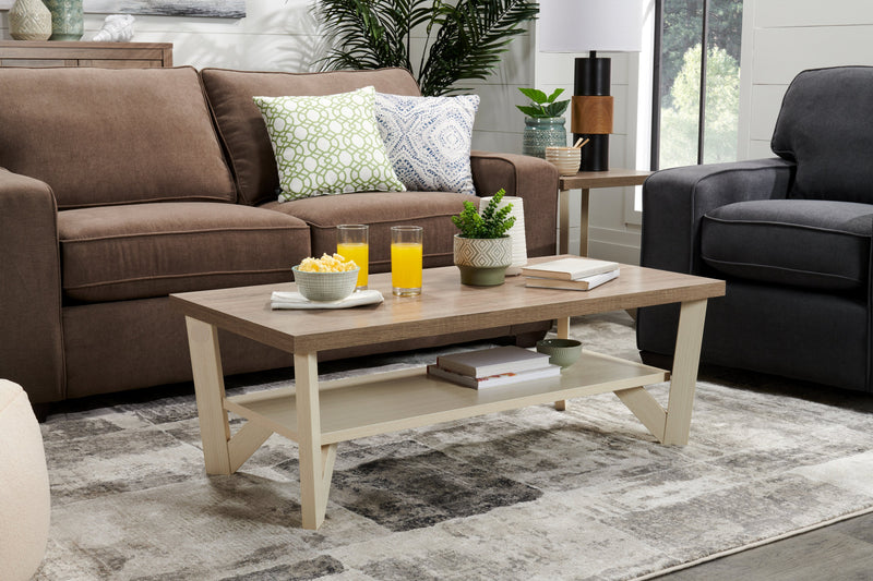 Arika 47.5\" Modern 3-Pack Coffee + 2 End Tables with Shelf - Ivory 