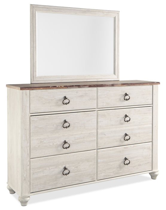 Willowton 5pc Bedroom Set with Bed, Dresser & Mirror, Whitewash - Full Size