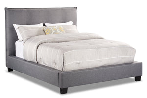 Asha Upholstered Platform Bed in Grey Fabric, Tufted - King Size