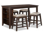 Astoria 5pc Counter-Height Dining Set with Table & 4 Stools, Built-in Shelves, 60