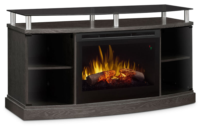 Windham 53\" TV Stand with Log Firebox – Silver