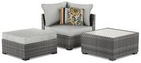 Salem 3-Piece Patio Side Table, Square Ottoman and Corner Chair Package