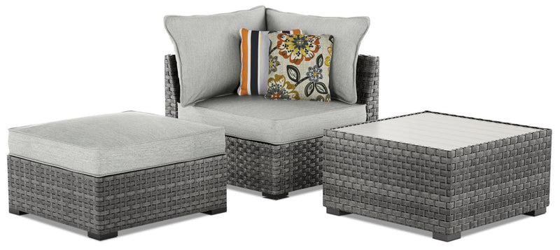 Salem 3-Piece Patio Side Table, Square Ottoman and Corner Chair Package