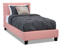 Chase Upholstered Bed in Pink Vegan-Leather Fabric - Twin Size 