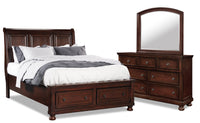 Chelsea 5pc Bedroom Set with Storage Bed, Dresser & Mirror, Cherry Brown - King Size 