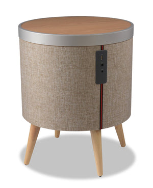 Koble Zain Qi Wireless Charging Smart Side Table with Bluetooth Speakers - Oak/Beige/Silver