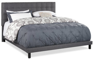 Dani Upholstered Adjustable Platform Bed in Grey Fabric, Tufted - King Size