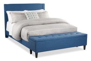 Eden Upholstered Storage Bed in Navy Fabric, Tufted - Queen Size