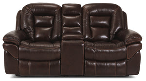 Leo Genuine Leather Reclining Loveseat - Walnut