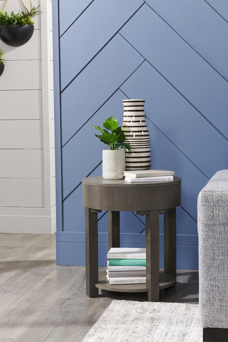 Elroy 20\" Rustic Round End Table with Storage and Shelf - Brown and Grey Wood
