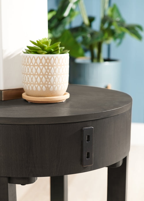 Elroy 20\" Rustic Round End Table with Storage and Shelf - Brown and Grey Wood