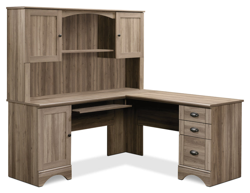 Harbor View Corner Desk with Hutch – Salt Oak