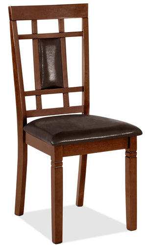 Aran Dining Chair with Vegan-Leather Fabric, Slat-Back - Brown