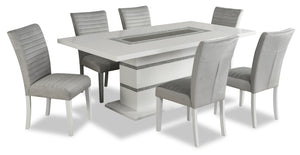Garbo 7pc Dining Set with Table & 6 Chairs, Pedestal Base, Decorative Insert, 78.75