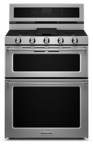 KitchenAid 6.7 Cu. Ft. Dual Fuel Range with Self-Clean and Double Oven - Stainless Steel - KFDD500ESS