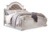 Grace Panel Bed with Headboard & Frame, Wooden, Fabric, Antique White - King Size