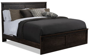 Grayson Panel Bed with Headboard & Frame, Made in Canada, Rustic, Dark Grey - King Size