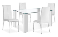 Milton 5pc Dining Set with Table & 4 Chairs, Glass Top, 59.5