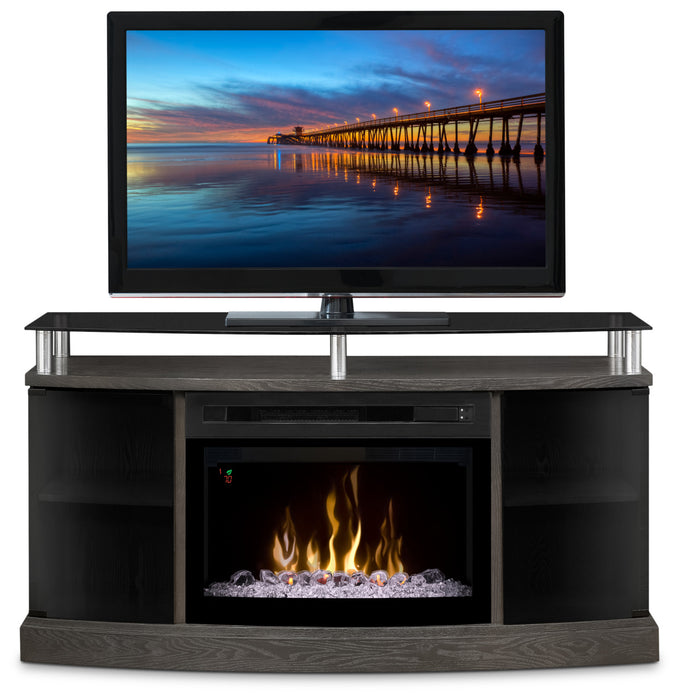 Windham 53\" TV Stand with Multi-Fire XD™ Glass Ember Firebox – Silver