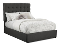 Jace Upholstered Storage Platform Bed in Grey Fabric, Tufted - Full Size 