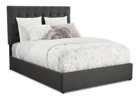 Jace Upholstered Storage Platform Bed in Grey Fabric, Tufted - Queen Size 