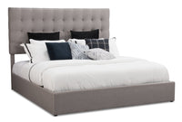 Jace Upholstered Storage Platform Bed in Taupe Fabric, Tufted - King Size 