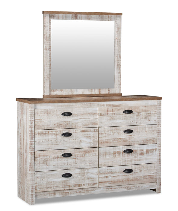 Kaia 6pc Bedroom Set with Panel Bed, Dresser, Mirror & Nightstand, Whitewash - Full Size
