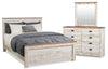 Kaia 5pc Bedroom Set with Panel Bed, Dresser & Mirror, Whitewash - Full Size