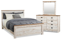 Kaia 5pc Bedroom Set with Panel Bed, Dresser & Mirror, Whitewash - Full Size 