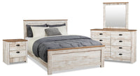 Kaia 6pc Bedroom Set with Panel Bed, Dresser, Mirror & Nightstand, Whitewash - Full Size 