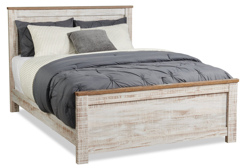 Kaia 6pc Bedroom Set with Panel Bed, Dresser, Mirror & Nightstand, Whitewash - King Size