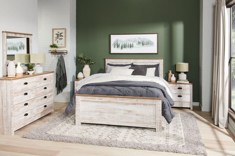 Kaia 5pc Bedroom Set with Panel Bed, Dresser & Mirror, Whitewash - Full Size