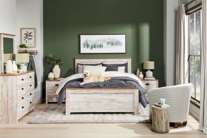 Kaia 5pc Bedroom Set with Panel Bed, Dresser & Mirror, Whitewash - King Size