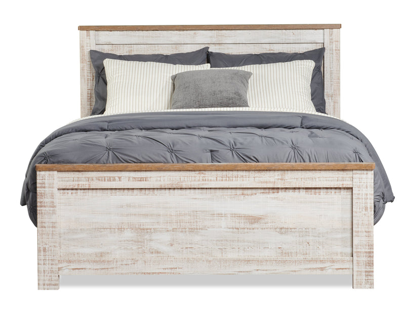 Kaia 6pc Bedroom Set with Panel Bed, Dresser, Mirror & Nightstand, Whitewash - Full Size