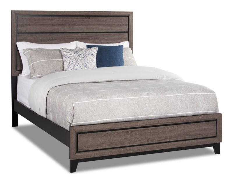 Kate 5pc Bedroom Set with Bed, Dresser & Mirror, Grey/Brown - King Size