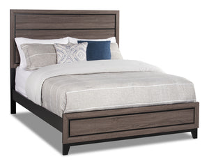 Kate Panel Bed with Headboard & Frame, Grey/Brown - Queen Size