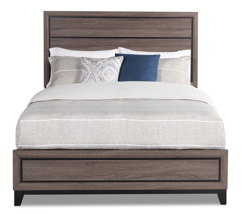Kate 5pc Bedroom Set with Bed, Dresser & Mirror, Grey/Brown - King Size