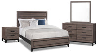 Kate 6pc Bedroom Set with Bed, Dresser, Mirror & Nightstand, Grey/Brown - Queen Size 