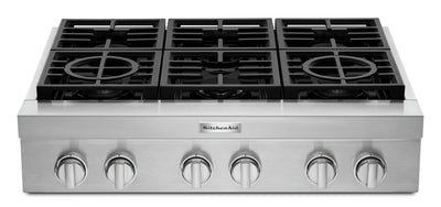 KitchenAid 36'' 6-Burner Commercial-Style Gas Range Top - KCGC506JSS - Range Top in Stainless Steel 
