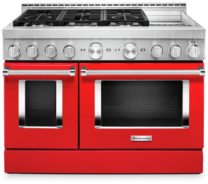 KitchenAid 6.3 Cu. Ft. Smart Dual Fuel Range with Self-Clean and Griddle - Passion Red - KFDC558JPA