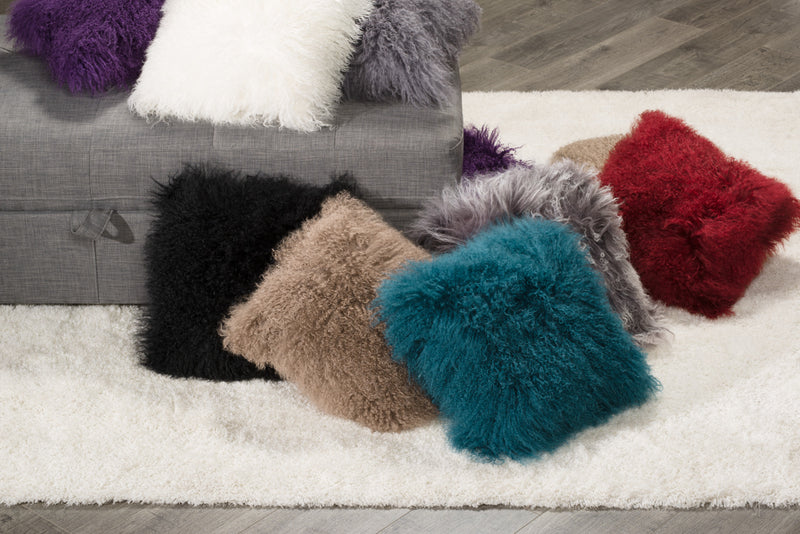 Mongolian Sheepskin Accent Pillow – Red