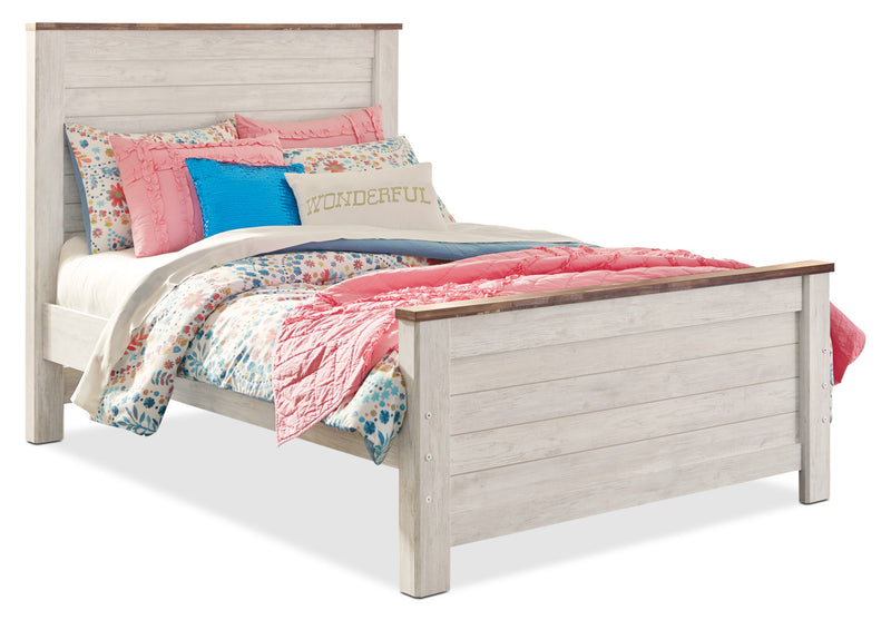 Willowton 5pc Bedroom Set with Bed, Dresser & Mirror, Whitewash - Full Size