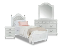 Livy 6pc Bedroom Set with Panel Bed, Dresser, Mirror & Nightstand for Kids, White - Full Size 