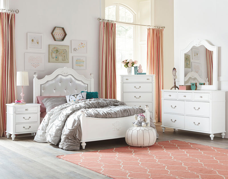 Livy 6pc Bedroom Set with Panel Bed, Dresser, Mirror & Nightstand for Kids, White - Twin Size