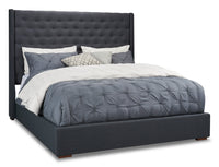 Madrid Upholstered Wingback Bed in Grey Fabric, Button Tufted - King Size 