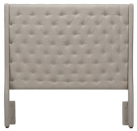 Madrid Upholstered Wingback Headboard in Taupe Fabric, Button Tufted - Queen Size 