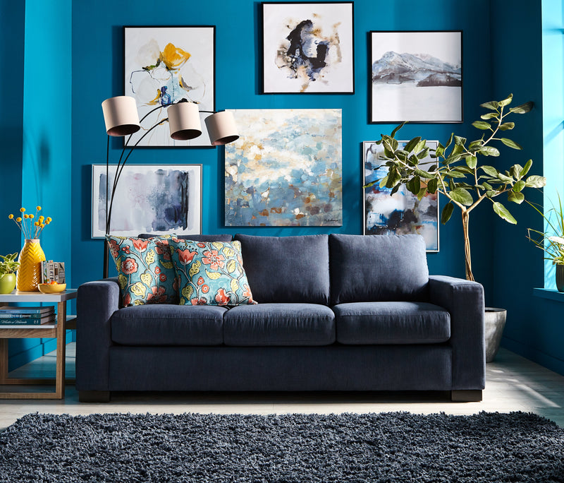 Made in Canada Customizable Sofa Lab Track 85\" Linen-Look Fabric Sofa with Track Arms - Pax Navy Blue